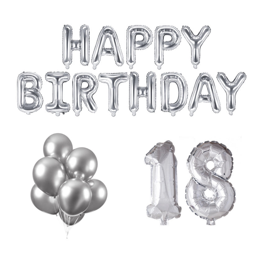 18 jaar Verjaardag Versiering Ballon Pakket zilver