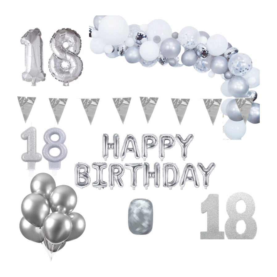 18 jaar Verjaardag Versiering Pakket Zilver XL