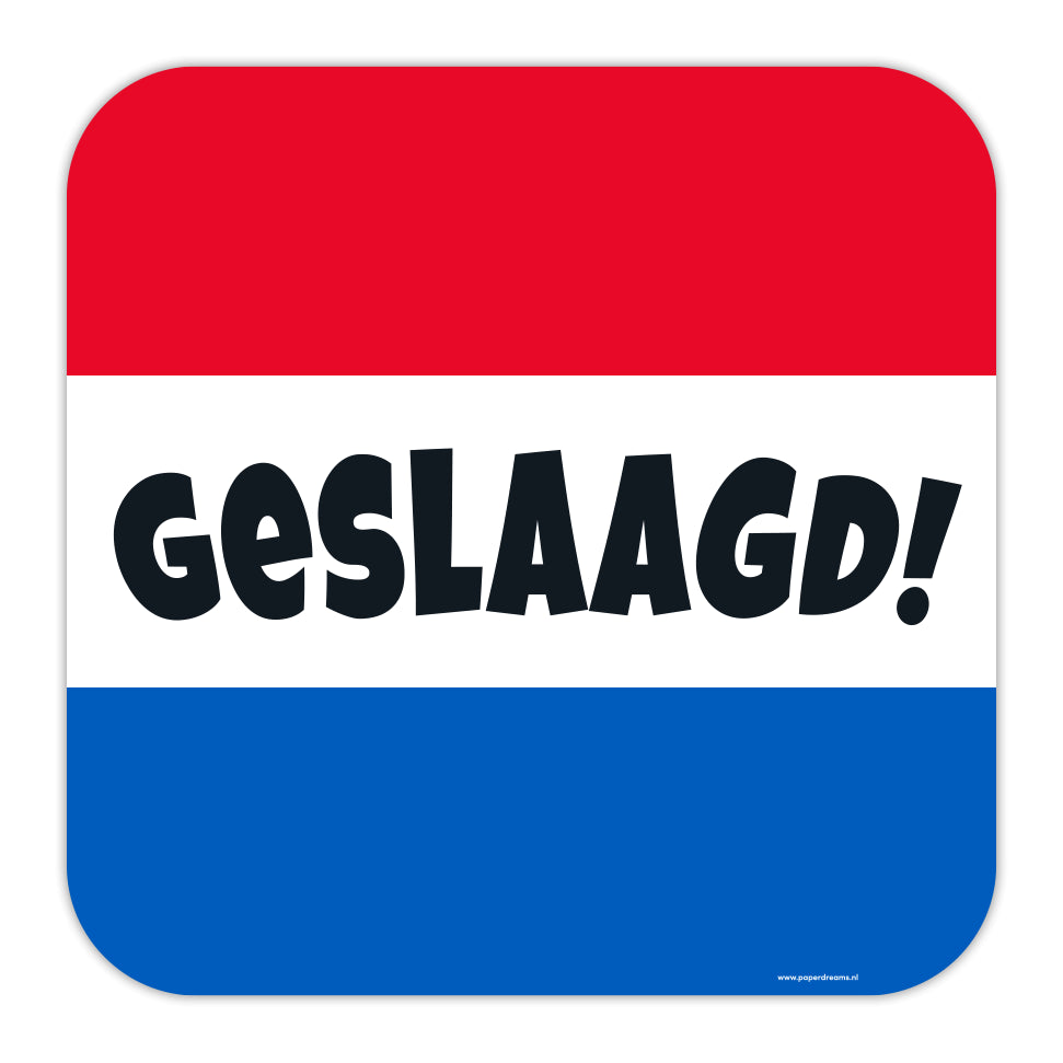 Huldeschild Geslaagd – 50 × 50 cm – rood/wit/blauw