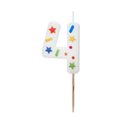 Verjaardagskaars Cijfer 4 – Wit met Confetti – 5,5 cm