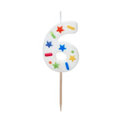 Verjaardagskaars Cijfer 6 – Wit met Confetti – 5,5 cm