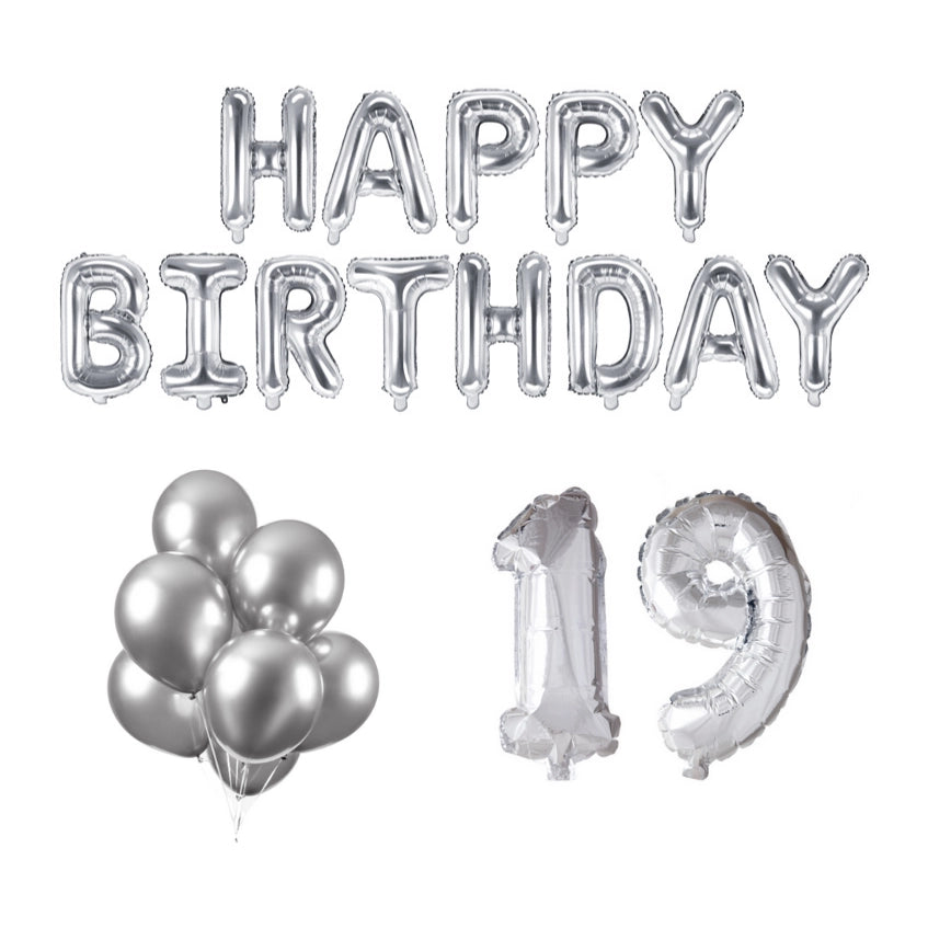 19 jaar Verjaardag Versiering Ballon Pakket zilver