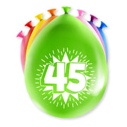 8 Verjaardagsballonnen 30 cm – 45 Jaar – Multicolor