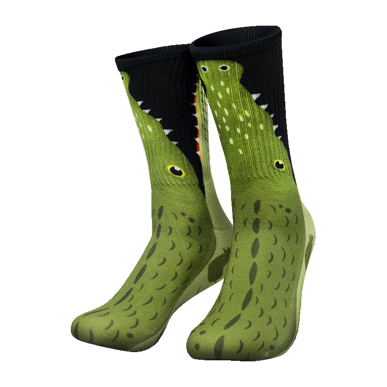 Silly Socks Krokodil – one size – groen/zwart