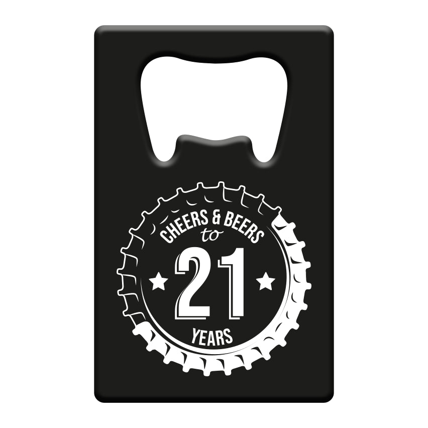Metalen Bieropener 21 Jaar – Cheers & Beers – Zwart