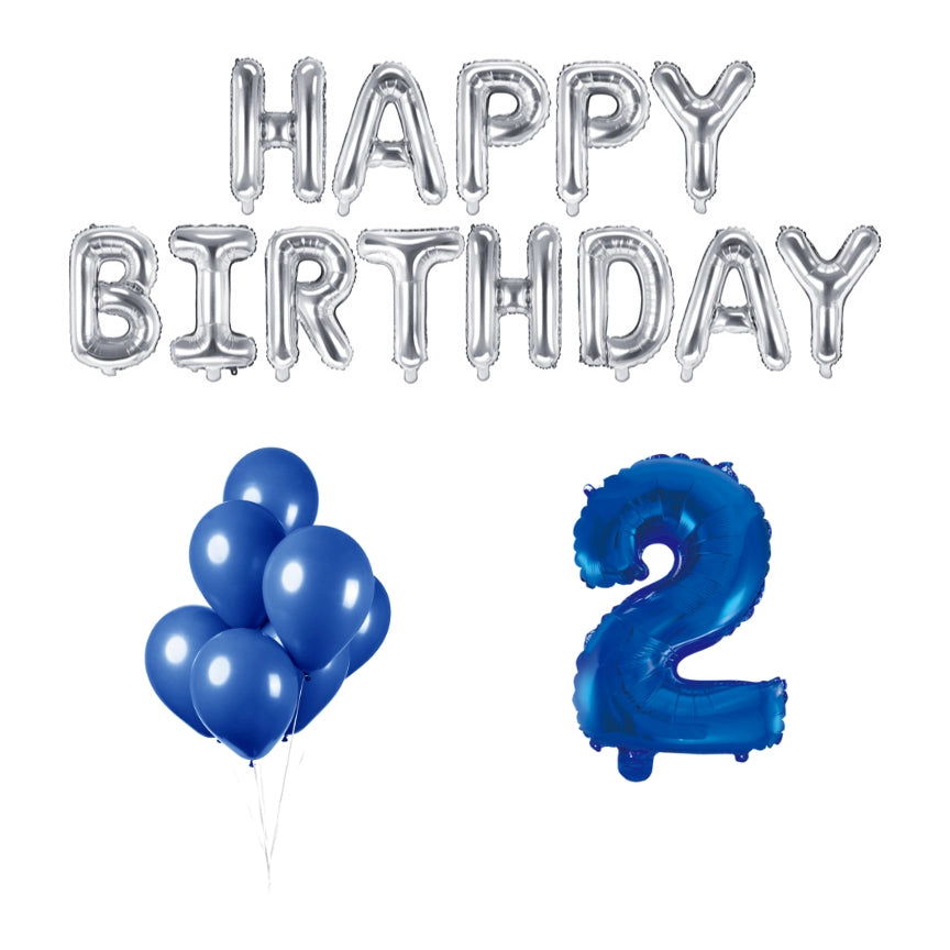 2 jaar Verjaardag Versiering Ballon Pakket Blauw & zilver