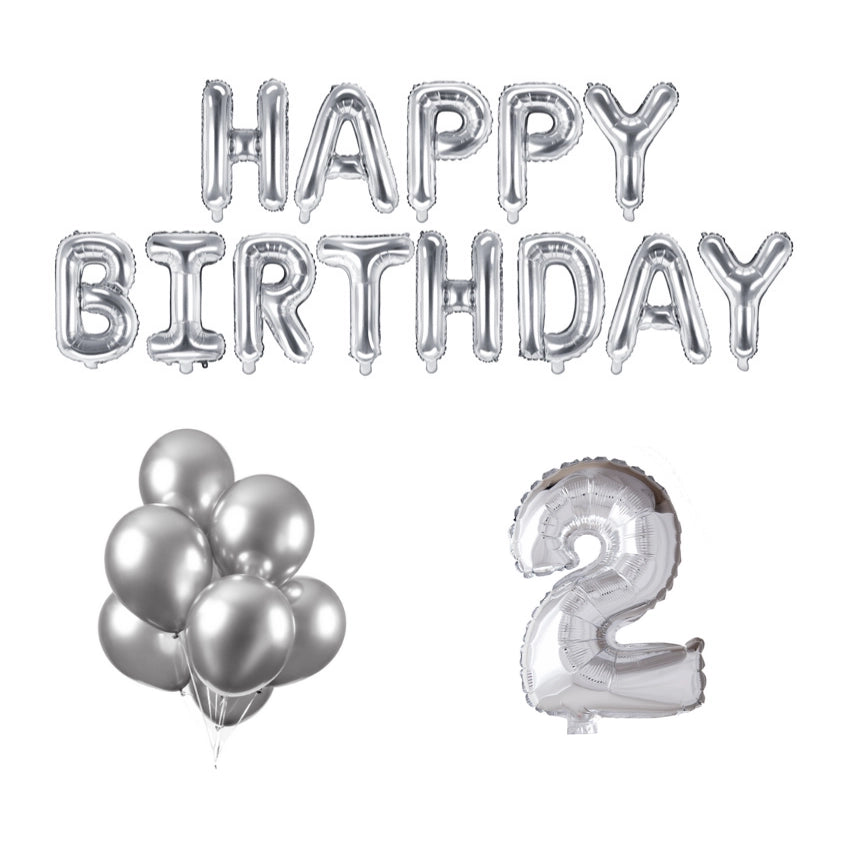 2 jaar Verjaardag Versiering Ballon Pakket zilver