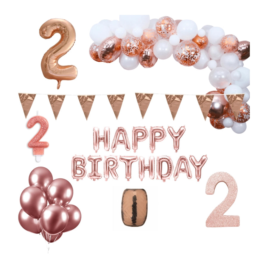2 jaar Verjaardag Versiering Pakket Rosé goud XL