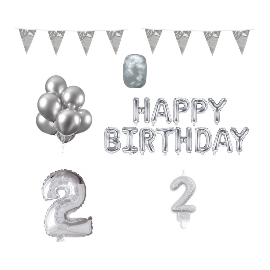 2 jaar Verjaardag Versiering Pakket zilver