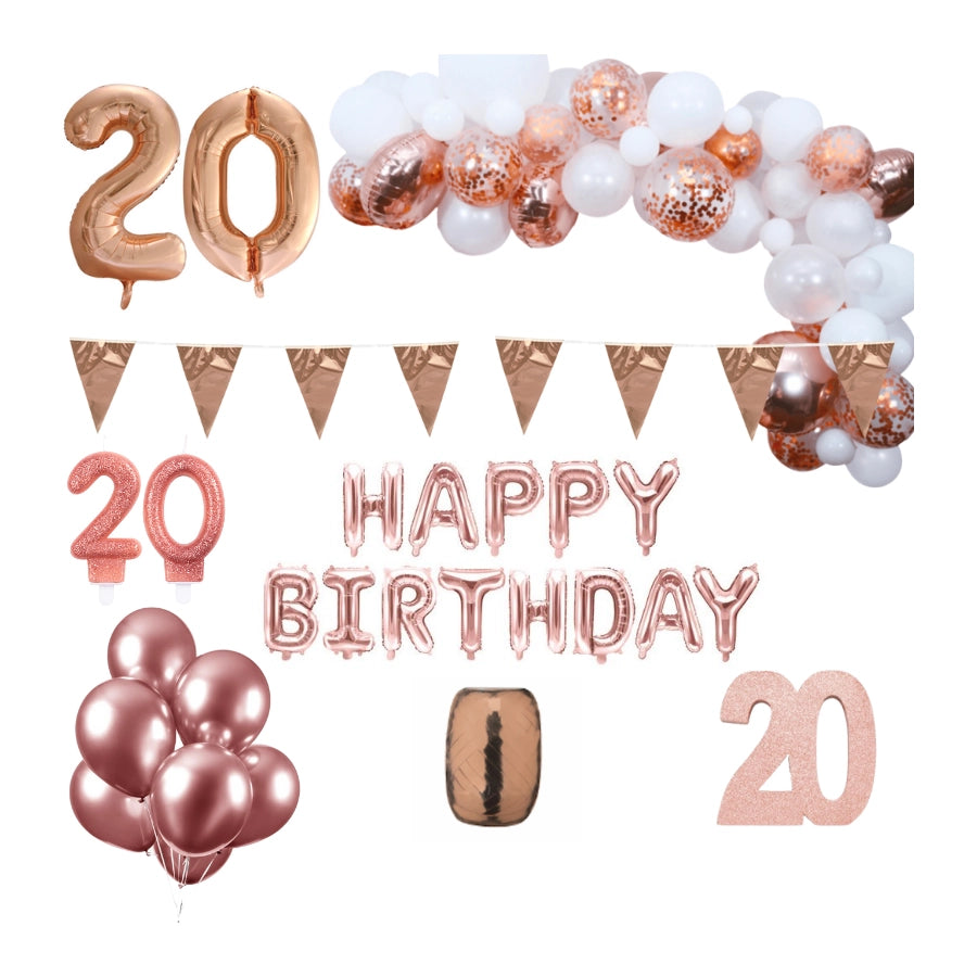 20 jaar Verjaardag Versiering Pakket Rosé goud XL