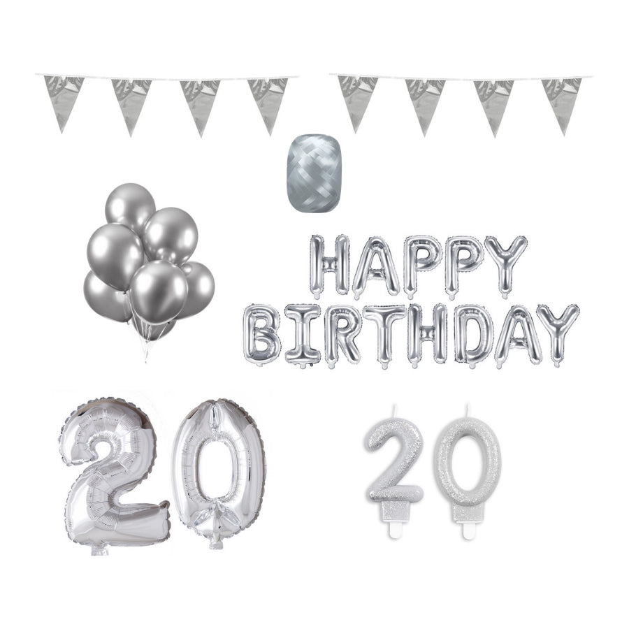 20 jaar Verjaardag Versiering Pakket zilver