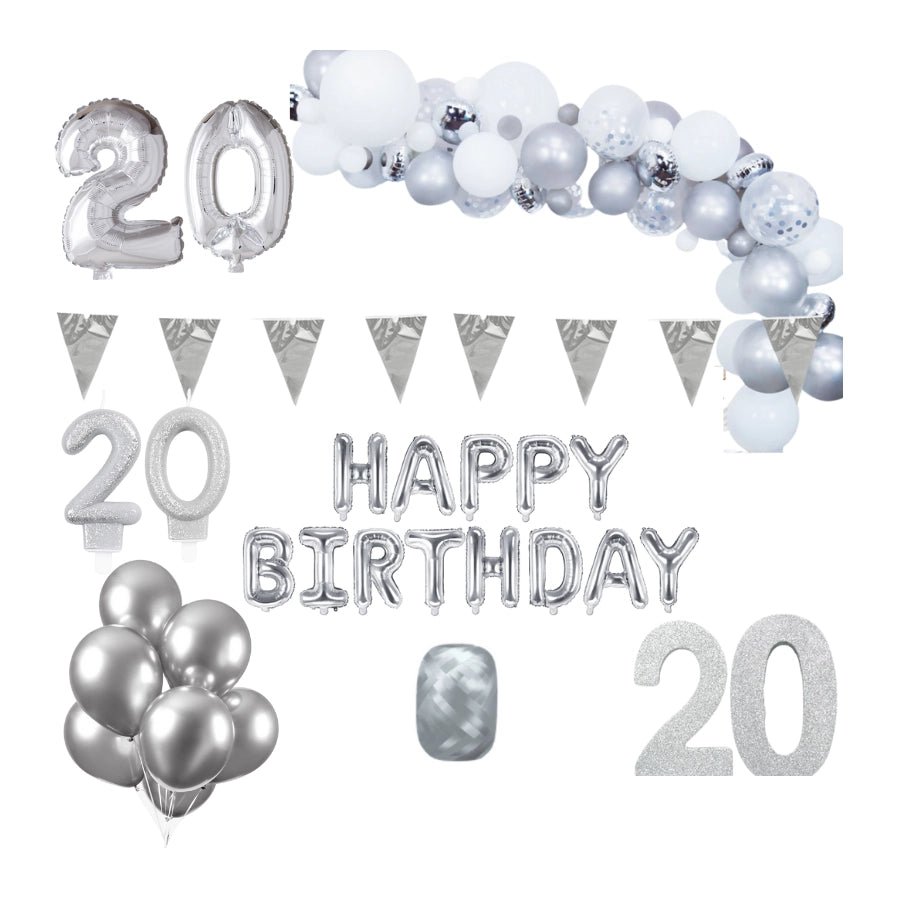 20 jaar Verjaardag Versiering Pakket Zilver XL