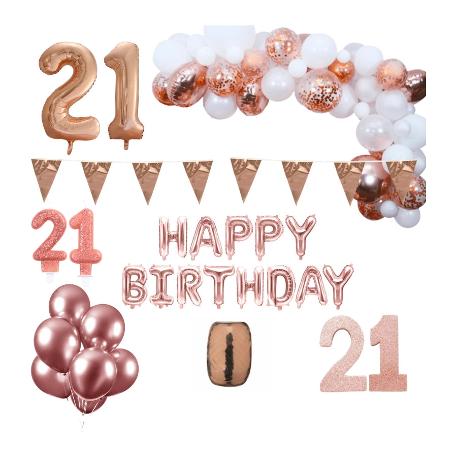 21 jaar Verjaardag Versiering Pakket Rosé goud XL