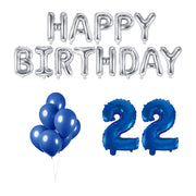 22 jaar Verjaardag Versiering Ballon Pakket Blauw & zilver