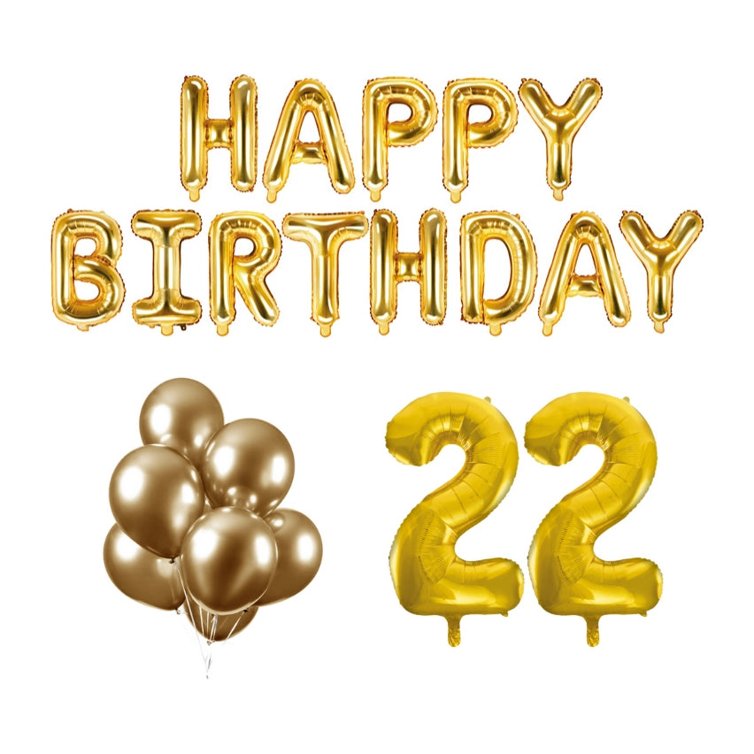 22 jaar Verjaardag Versiering Ballon Pakket Goud