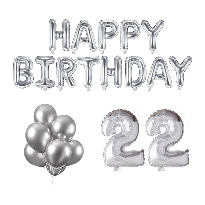 22 jaar Verjaardag Versiering Ballon Pakket zilver