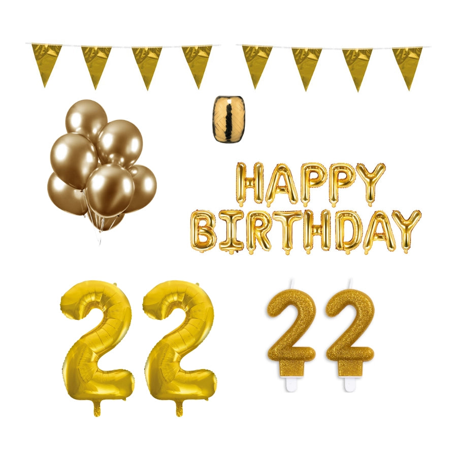 22 jaar Verjaardag Versiering Pakket Goud