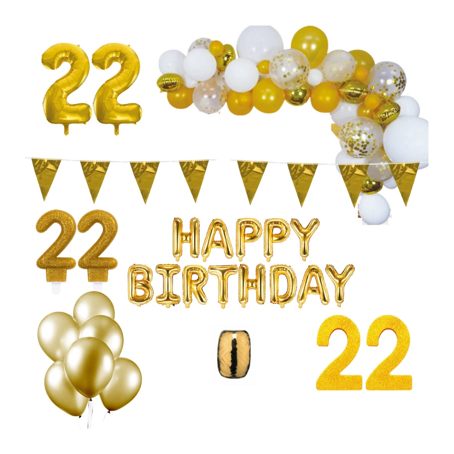 22 jaar Verjaardag Versiering Pakket Goud XL
