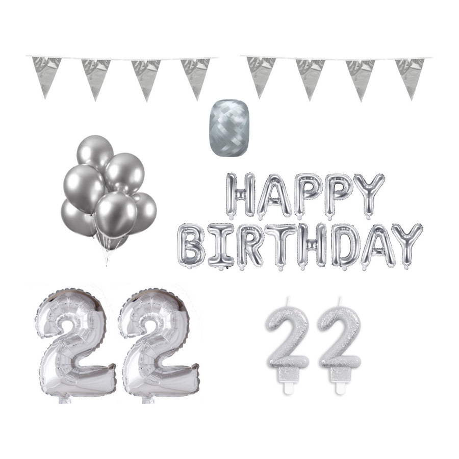 22 jaar Verjaardag Versiering Pakket zilver