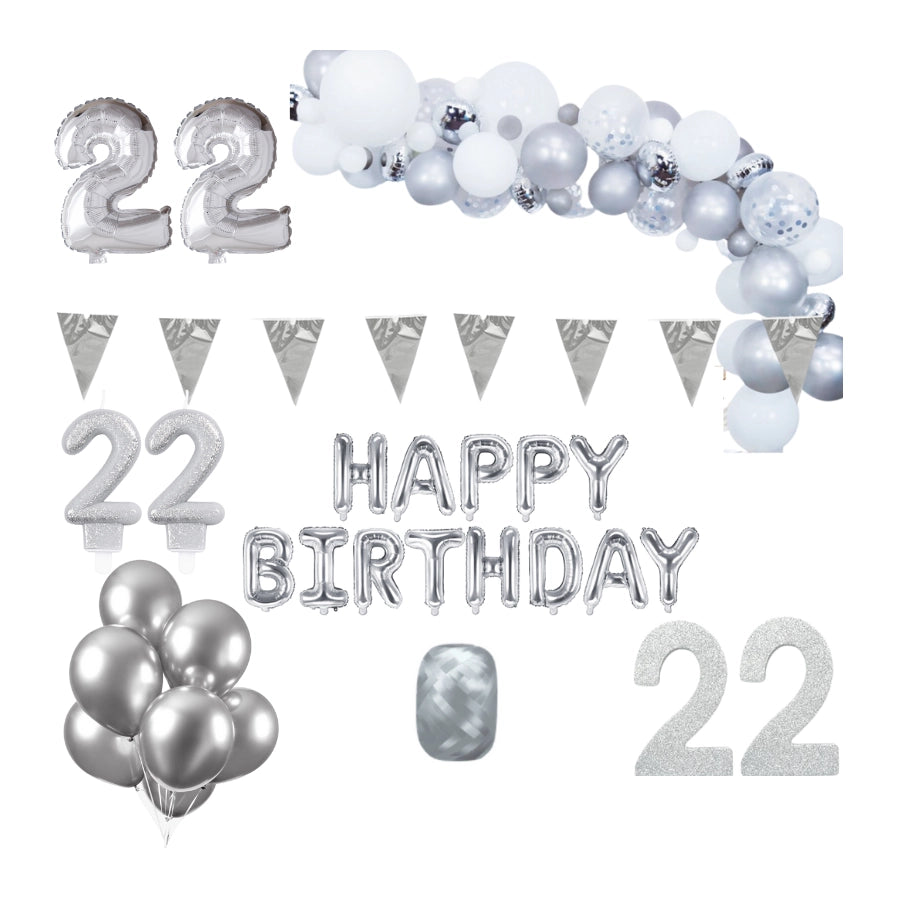 22 jaar Verjaardag Versiering Pakket Zilver XL