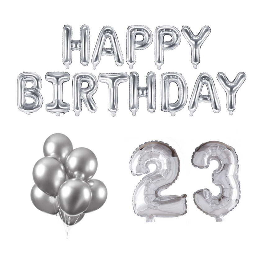 23 jaar Verjaardag Versiering Ballon Pakket zilver