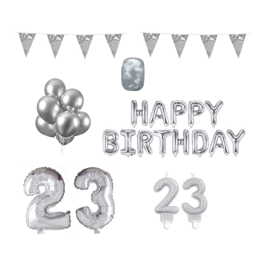 23 jaar Verjaardag Versiering Pakket zilver