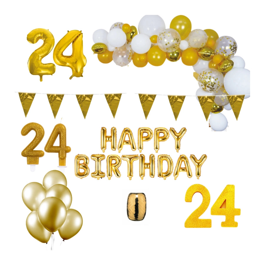 24 jaar Verjaardag Versiering Pakket Goud XL