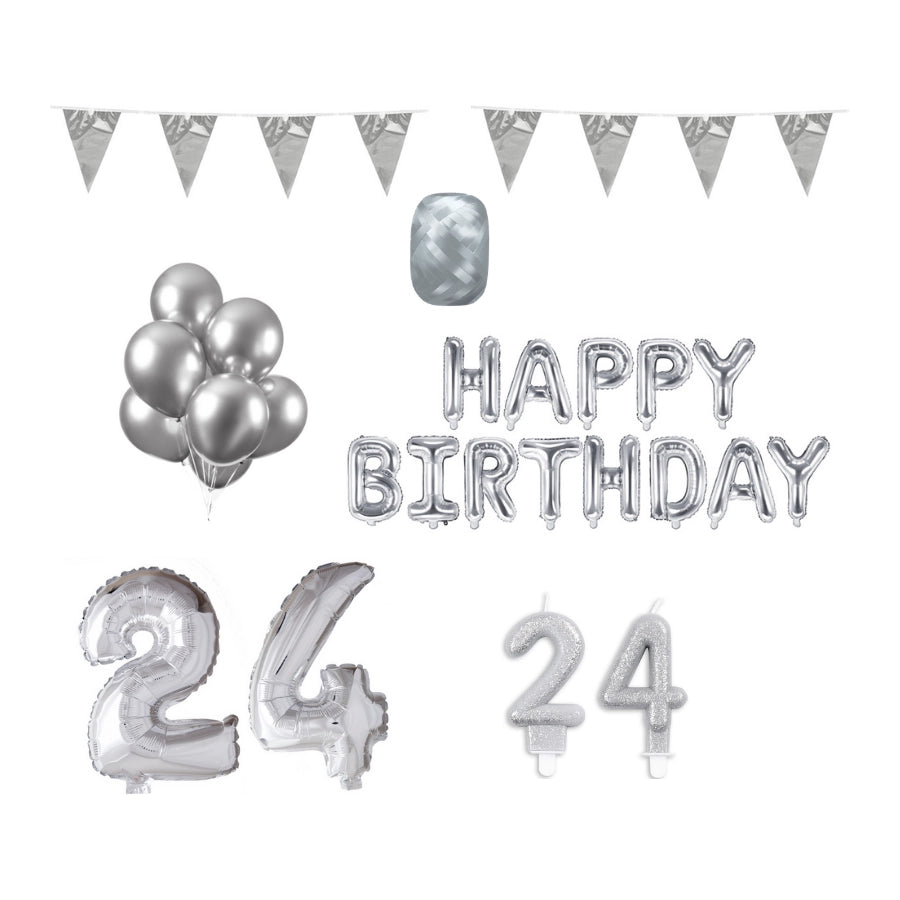 24 jaar Verjaardag Versiering Pakket zilver
