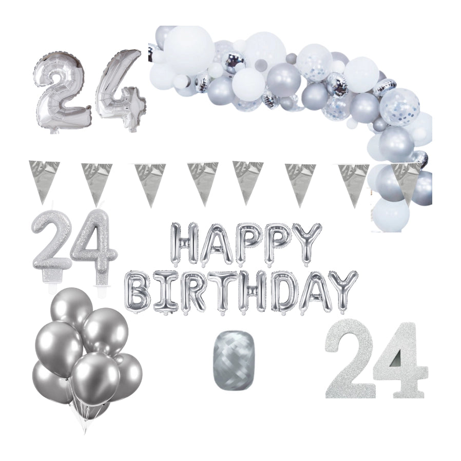 24 jaar Verjaardag Versiering Pakket Zilver XL