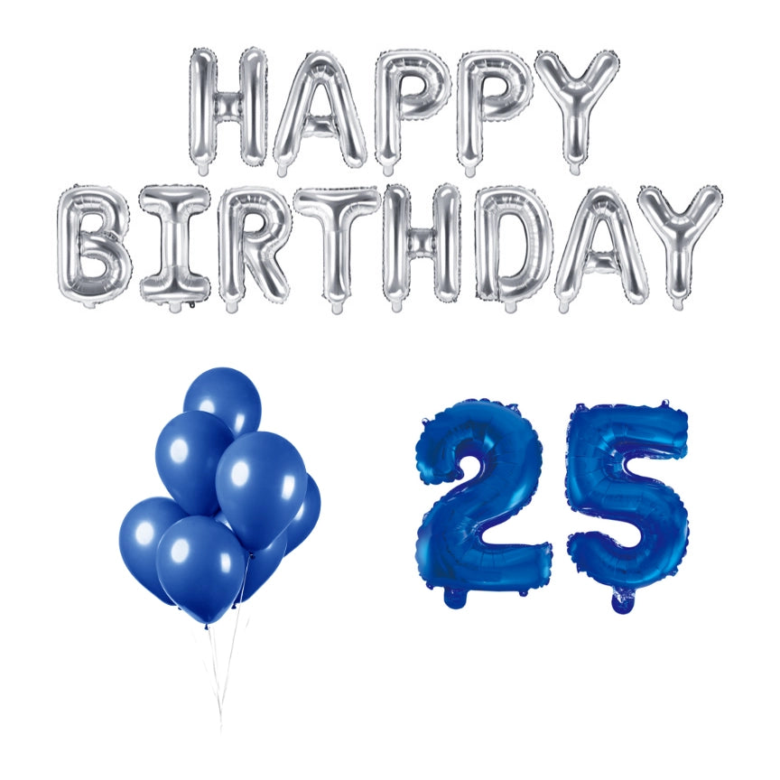 25 jaar Verjaardag Versiering Ballon Pakket Blauw & zilver