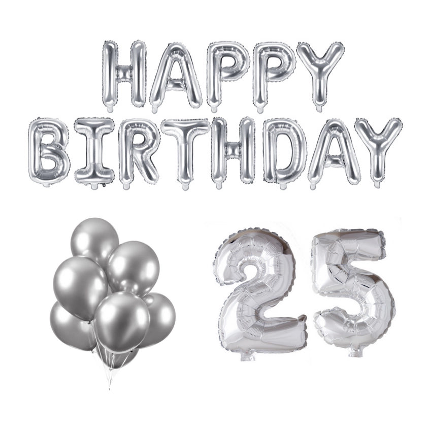 25 jaar Verjaardag Versiering Ballon Pakket zilver