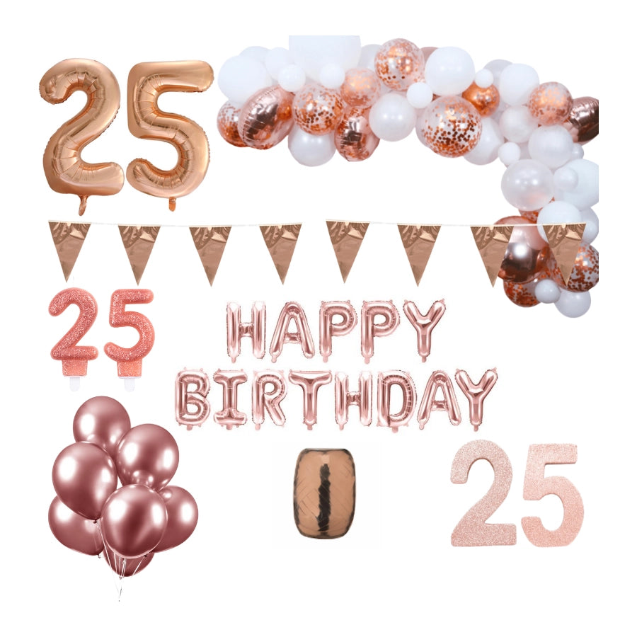 25 jaar Verjaardag Versiering Pakket Rosé goud XL