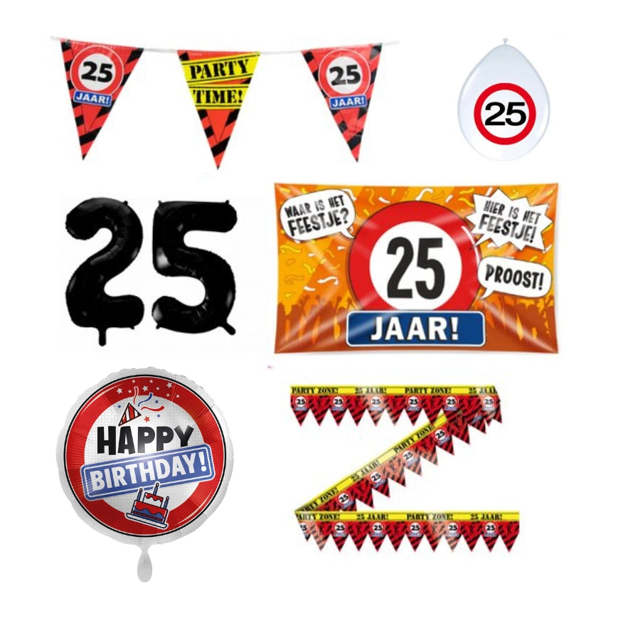 25 jaar verjaardag versiering pakket verkeersbord incl. Gevelvlag