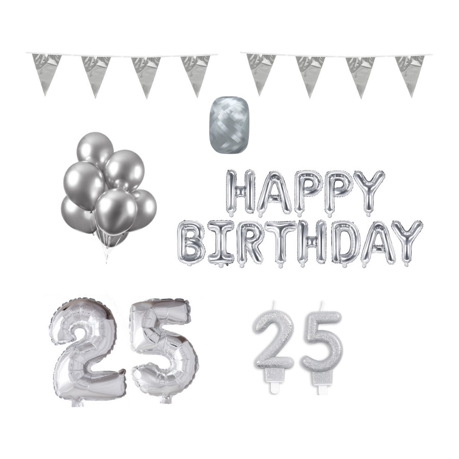 25 jaar Verjaardag Versiering Pakket zilver