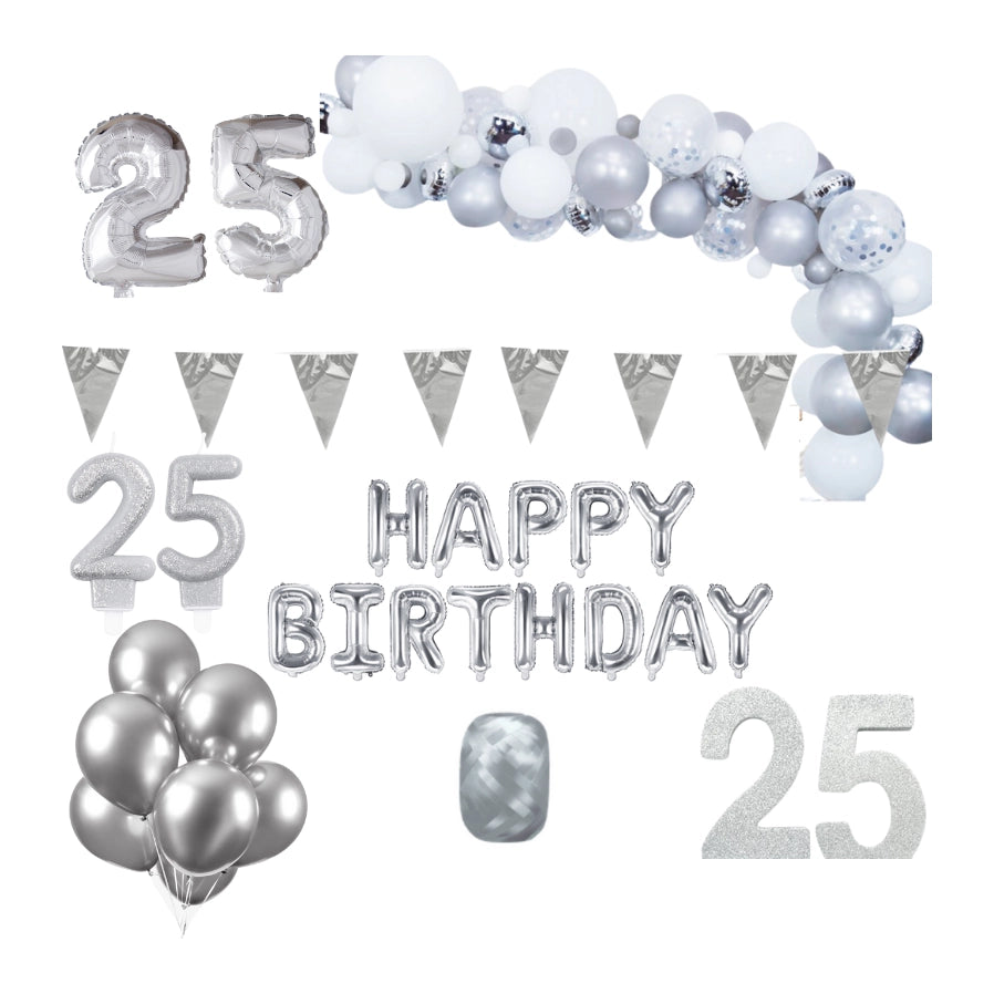 25 jaar Verjaardag Versiering Pakket Zilver XL