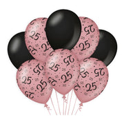 25 jaar versiering/ decoratie ballonnen rose goud en zwart, 8 stuks 30cm