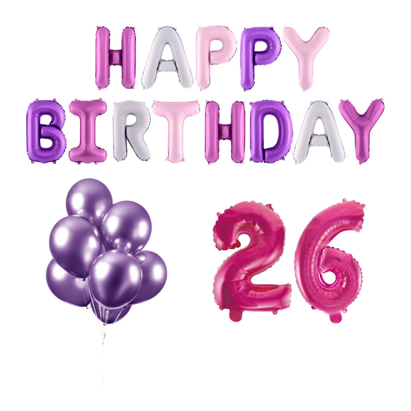 26 jaar Verjaardag Versiering Ballon Pakket Pastel & Roze