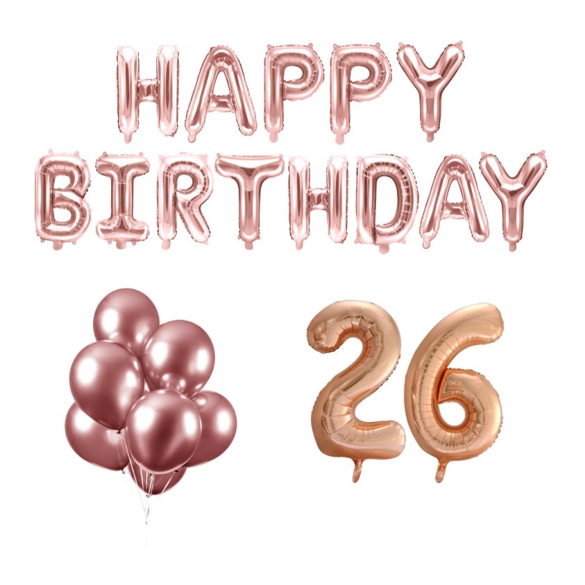 26 jaar Verjaardag Versiering Ballon Pakket rosé goud