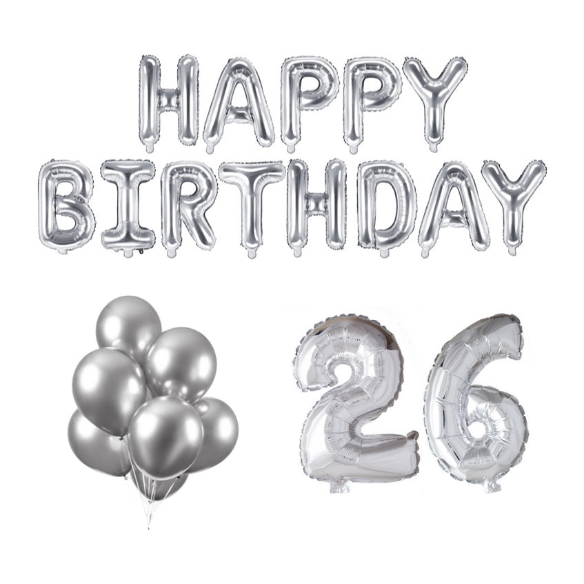 26 jaar Verjaardag Versiering Ballon Pakket zilver