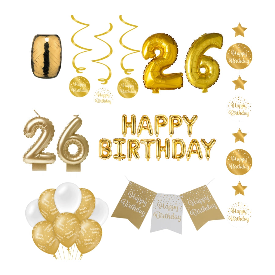 26 jaar Verjaardag Versiering Pakket Gold