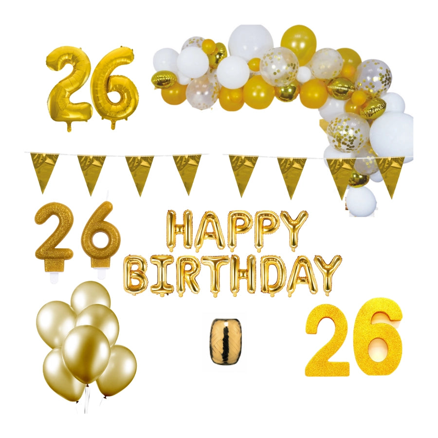 26 jaar Verjaardag Versiering Pakket Goud XL