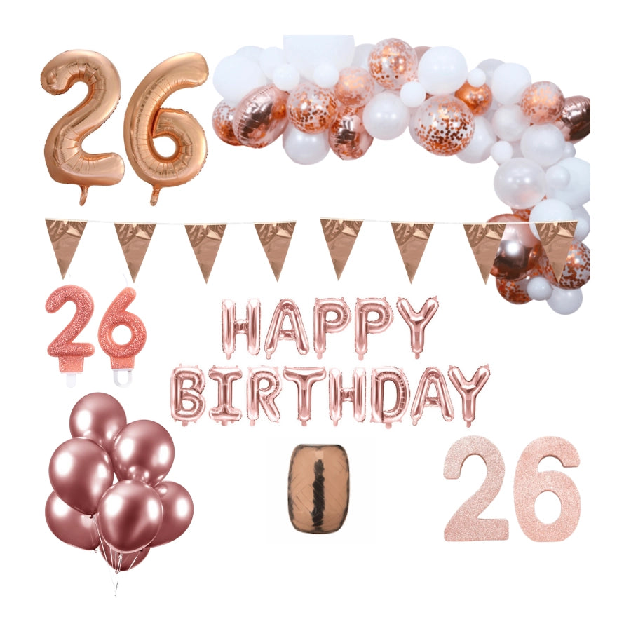 26 jaar Verjaardag Versiering Pakket Rosé goud XL