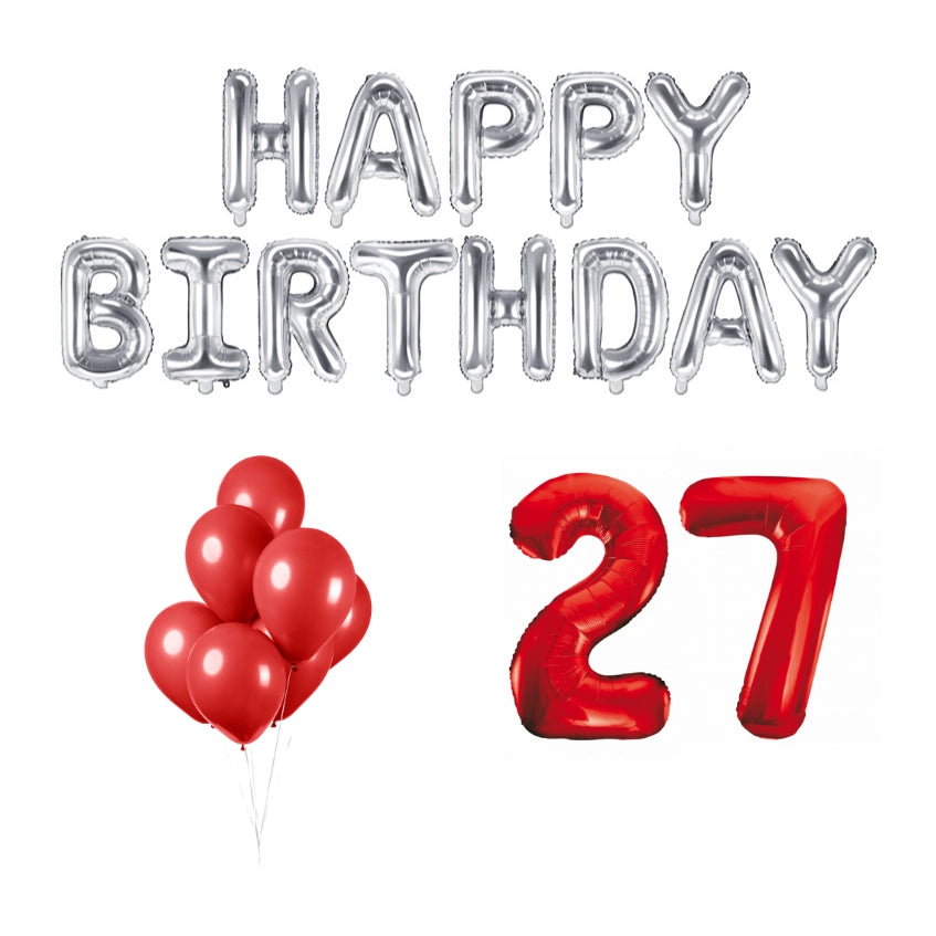 27 jaar Verjaardag Versiering Ballon Pakket rood & zilver