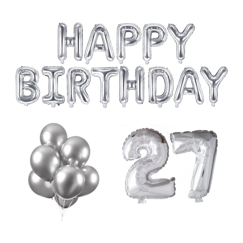 27 jaar Verjaardag Versiering Ballon Pakket zilver