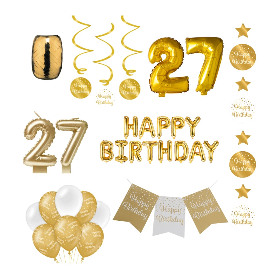27 jaar Verjaardag Versiering Pakket Gold