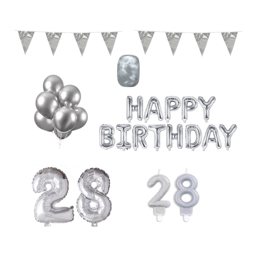 28 jaar Verjaardag Versiering Pakket zilver
