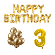3 jaar Verjaardag Versiering Ballon Pakket Goud