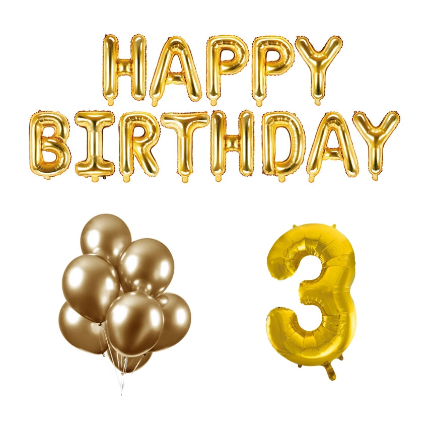 3 jaar Verjaardag Versiering Ballon Pakket Goud