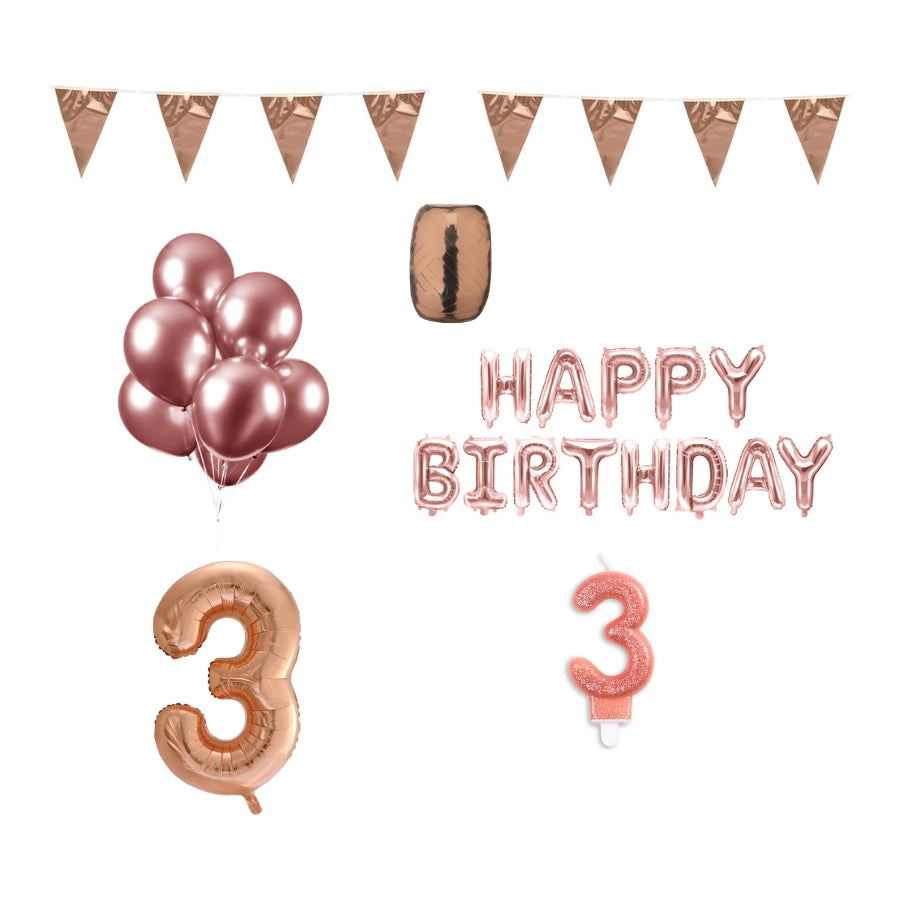3 jaar Verjaardag Versiering Pakket Rosé Goud