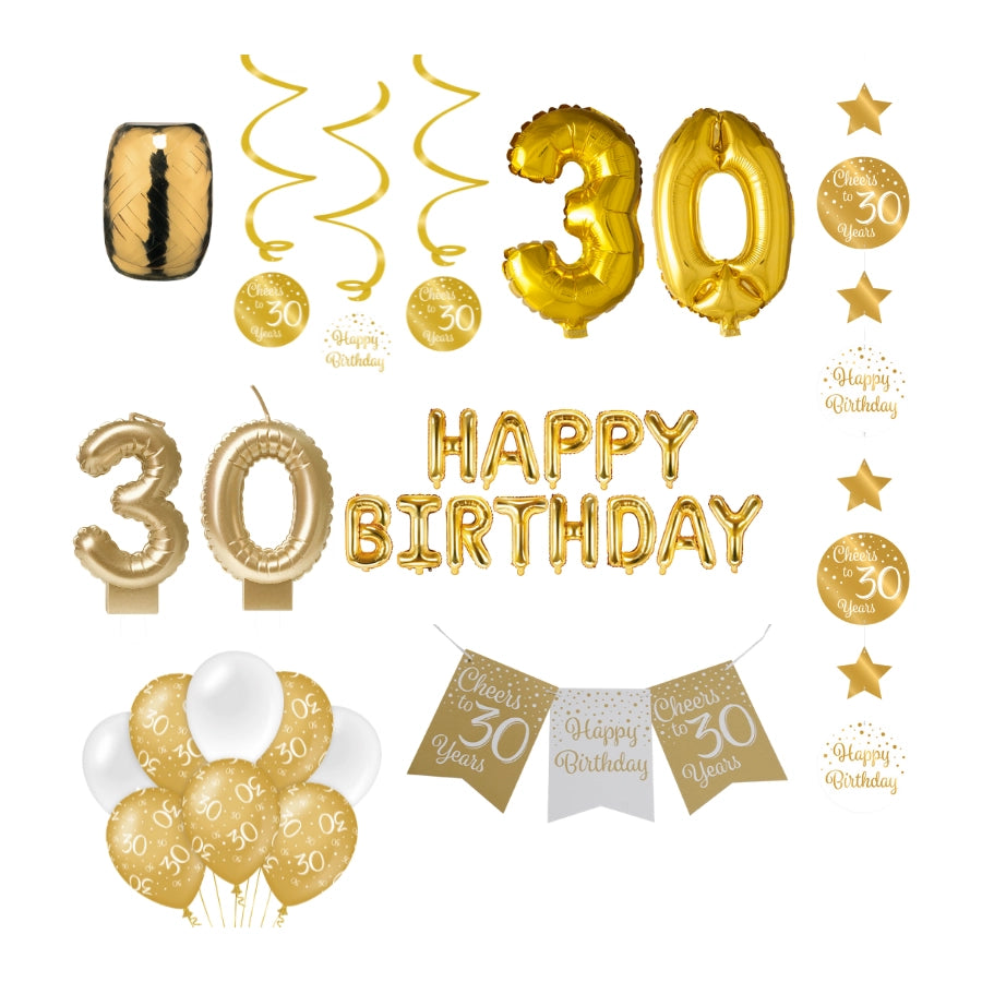 30 jaar Verjaardag Versiering Pakket Gold